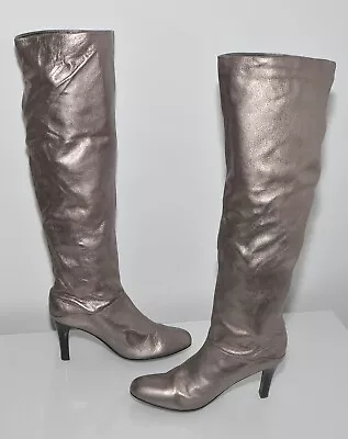 Tony Bianco Metallic Pewter Genuine Leather Women's Tall Knee Boots Size 8½ • $60