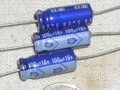 3 New Nichicon 100uf 16v 100 Mfd 16 V Axial Electrolytic Capacitor Cap 85*c Usa • $2.79