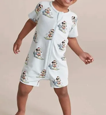 Baby Boys Size 00 CHRISTMAS Disney Mickey Mouse Zip Up Summer Romper NEW 8373 • $8.99