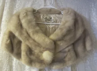 Vintage White Mink Fur Shawl Wrap  Fur Button • $225