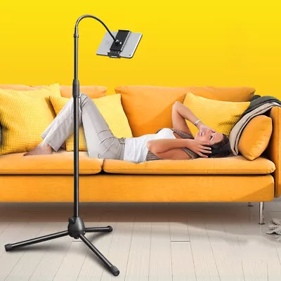 Retractable Floor Stand Adjustable Gooseneck Tripod Mount Holder For IPad Tablet • £17.95