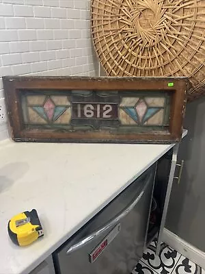 Vintage Antique Stained Glass Transom Window Salvage Address 32” X 12” Read!! • $189.99