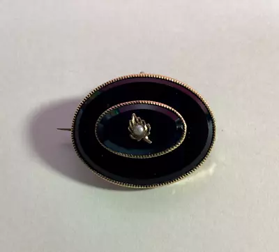 Lovely VICTORIAN MOURNING PIN Gold W/ Tiny Faux Pearl • $35