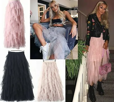 £5.99 • Buy Women High Waist Ruffle Mesh Tutu Skirt Sheer Net Tulle Pleated Maxi Party Dress