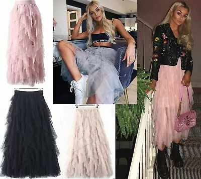 £5.99 • Buy Women High Waist Ruffle Mesh Tutu Skirt Sheer Net Tulle Pleated Maxi Party Dress
