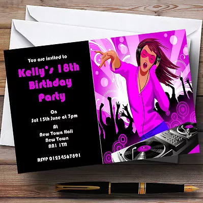 Pink Dj Dancing Personalised Party Invitations • £8.99