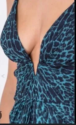 ZIMMERMANN Dress Size 2- AUS 10 Blue Silk Leopard Print Teal Plunge. BNWOT!!! • $50