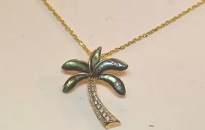 Na Hoku 14k Yellow Gold Albalone Diamond Palm Tree Pendant Charm Necklace • $835