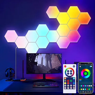 Smart LED Hexagon Lights RGB Wall Sconces Music Sync Gaming Light Modular Lamp • £24.90