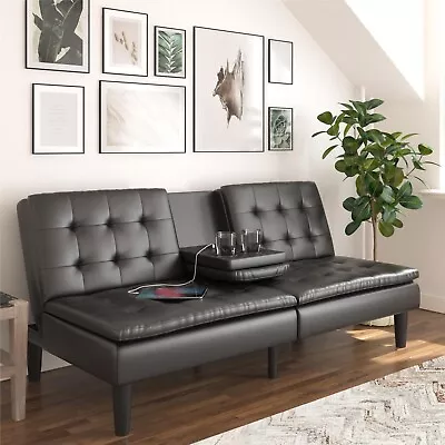 Mainstays Memory Foam Futon With Cupholders And USB Black Faux Leather • $183.98