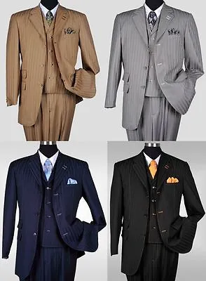 New Men's 3 Piece Fortino Landi Elegant And Classic Stripes Suit 4 Colors  5267v • $97.39