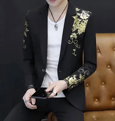 Men Floral Blazer Suits Lapel Collar Slim Fit Jacket Casual Coat Outwear Korean • $59.17