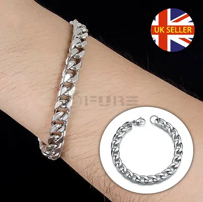 316L Stainless Steel Silver Curb Cuban Link Chain Bracelet Wrist Bangle 5-11MM • £4.99