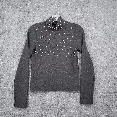 Zara Sweater Womens M Medium Black Pullover Pearl Beads Mock Neck Long Sleeve • $14.99