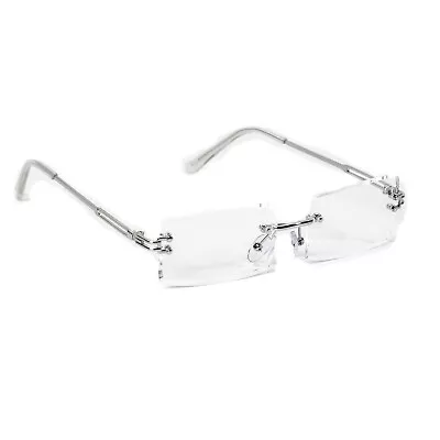 Men's Luxury Clear Tint Lens Square Silver Frame Fashion Rectangle Sunglasses • $15.99