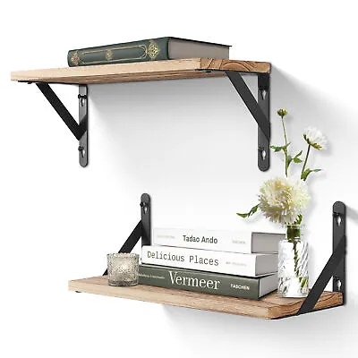 2Pcs Wooden Floating Shelves Wall Mounted Display Storage Decor For Home Office • £10.49