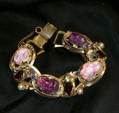 Vintage Schiaparelli Lava Rock Dragons Breath Glass Bracelet-Estate Jewelry • $235