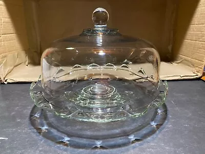 Vintage Scalloped Cake Plate /  Stand And Clear Cloche --  BEAUTIFUL. -- LOOK • $50