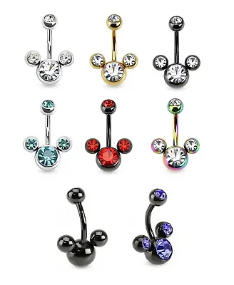 Mickey Mouse Belly Ring Pierced Navel Triple CZ Gem Surgical Steel Piercing • $6.50