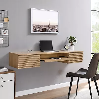 Modway Render 60  Mid-Century Modern Wall-Mount Office Desk In Oak • $215.70