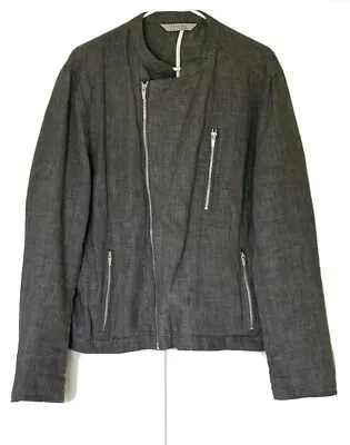 ZARA MAN Linen Grey  Moto Jacket Zipper Unconstructed Summer Weight XXL • $48