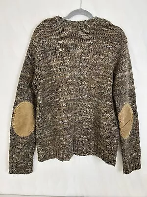 HM Men's Chunky Knit Wool Blend Marled Sweater Elbow Patches Corduroy XL • $29.90