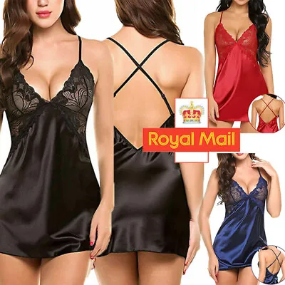 £5.99 • Buy Women Sexy Satin Silk Nightdress Lace Lingerie Sleepwear Ladies Wrap Dress Robe