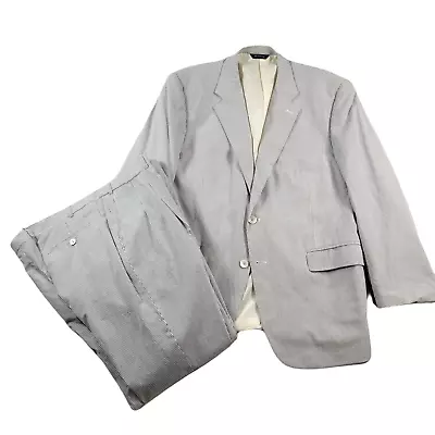 Brooks Brothers Seersucker Suit Mens 46S 46 2 Piece Pants 40 X 27 Blue Stripe • $124.49