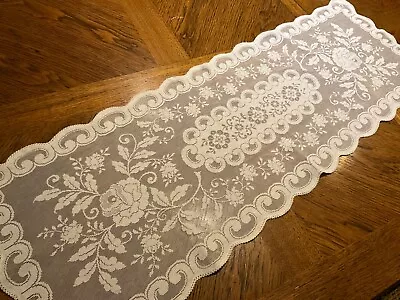 Vintage Ivory Lace Effect Floral Design Table Runner - 41” X 14” • $6.23