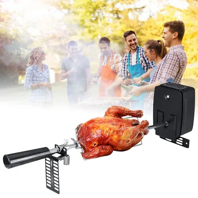 Outdoor BBQ Grill Tools Rotisserie Set+Motor Spit Rod Meat Forks Stainless Steel • $42.75