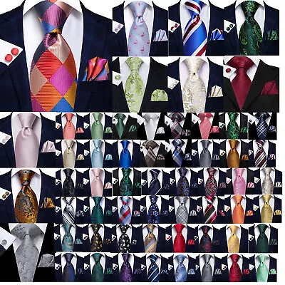£8.39 • Buy Silk Mens Tie Set Necktie Pocket Square Cufflinks Optional Wedding Party Office