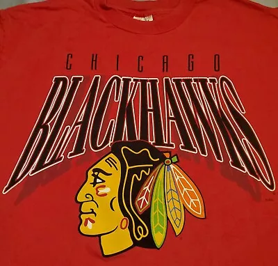 VTG Size LARGE Mens Chicago Blackhawks Red T-Shirt NHL Graphic Print 21 X26.5  • $22