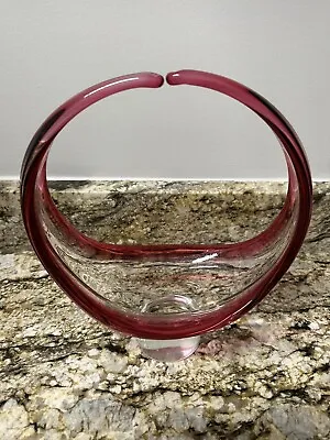 Vintage Chalet Mid Century Modern Art Glass- Cranberry Basket  Bowl - Mint • $28