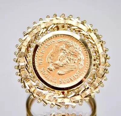 14K Yellow Gold 1945 2.50 Pesos Dos Y Medio Mexican Coin Ring Size 7 • $557