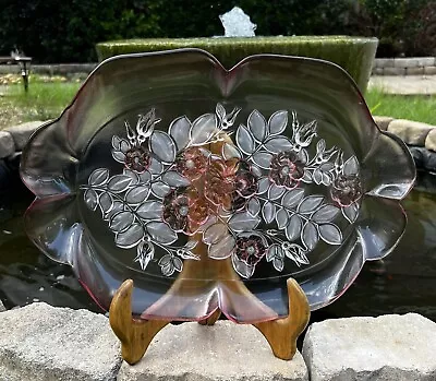 Large 16  Walther Glass Mikasa Pink Rosella Crystal Glass Serving Tray • $29.99