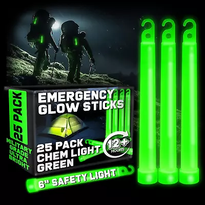 Green Glow Sticks Emergency Chem Lights (6  25 Pack) Military Grade 12 Hour Bul • $28.80