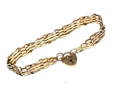 Ladies/womens 9ct Yellow Gold 4 Bar Gate Bracelet With Padlock Fastener • £310