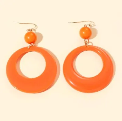 Women's 60s 70s 80s Fashion Orange Colour Block Boho Retro Drop Earrings  • £4.50