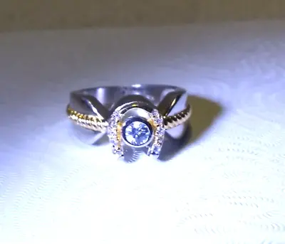 Montana Silversmiths Silver Horseshoe Gold Ring Many Rhinestones Size 6 Great • $39.99