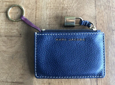 $32.76 • Buy MARC JACOBS Leather Navy Coin Purse & Key Ring, Card Holder Burgundy Interior