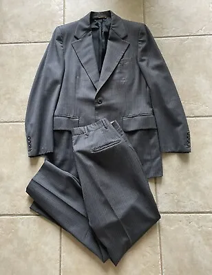 Vintage Botany 500 Sz 36R Grey Stripe Wool 2 Piece Suit Jacket Pant 32x30 • $79.99