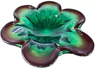 Gorgeous VTG MCM CREATION VIMAX Green & Brown Bowl ~ Hand Blown Murano Art Glass • $22.33