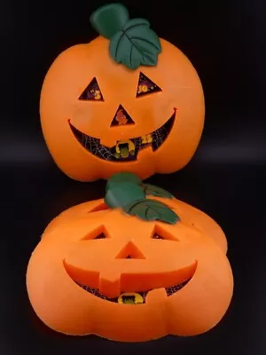 Vintage Halloween Plastic Pumpkin Jack O Lantern Face With Flat Back Lot 8  • $8