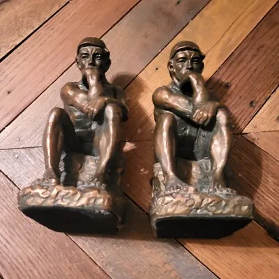 Marwal Chalkware Rodin The Thinker (2) Bookends 9 Inches Tall Vintage  • $49.97