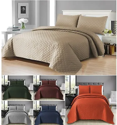 Luxury Embossed Quilted Bedspread Sofa Throw & Pillowcase Double King Bed Set • £22.94