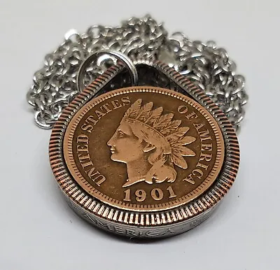 Teardrop  Pendant Indian Head Penny & US Quarter Coin Ring 24 In Chain • $24.99