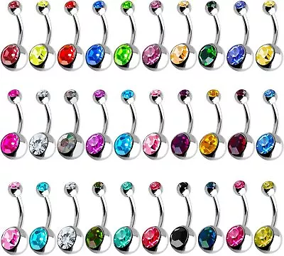 12 Pcs/Pack Belly Button Bars Navel Bar Rings Crystal Gem Balls Surgical Steel • £4.99