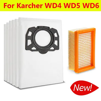 6pcs Vacuum Cleaner Dust Hoover Bags For Karcher WD4 WD5 WD6 MV4 MV5 MV6 • £5.59