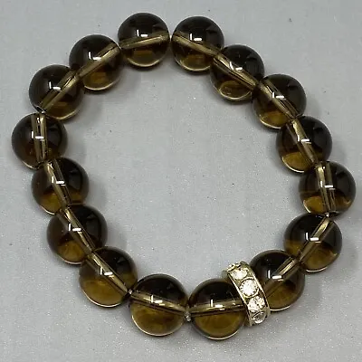 Polished Glass Bracelet Brown Transparent Beads Stretch Rhinestone Rondelle 6  • $12.28