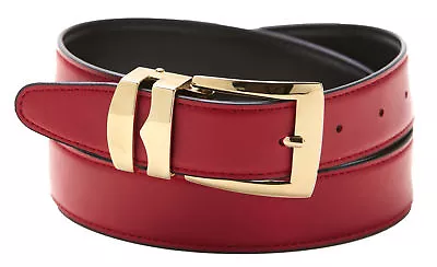 Men's Belt Reversible Bonded Leather Belts Gold-Tone Buckle Over 20 Colors • $17.95